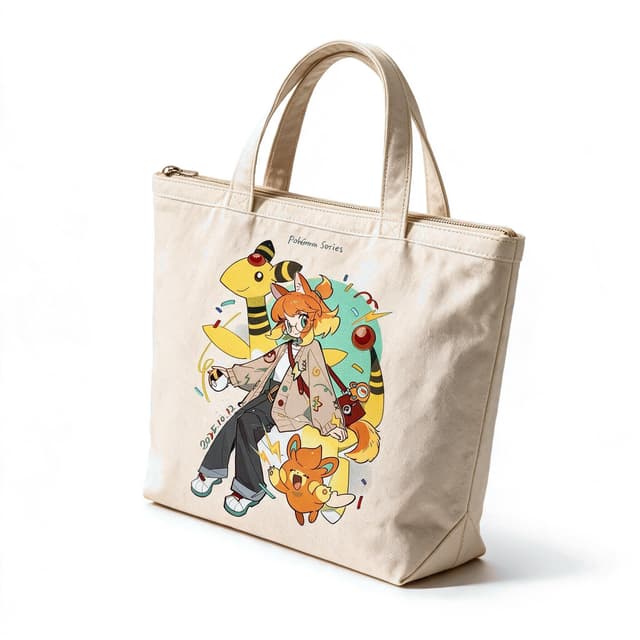 Zipper canvas bag with the Pokemon Series illustration on a white background